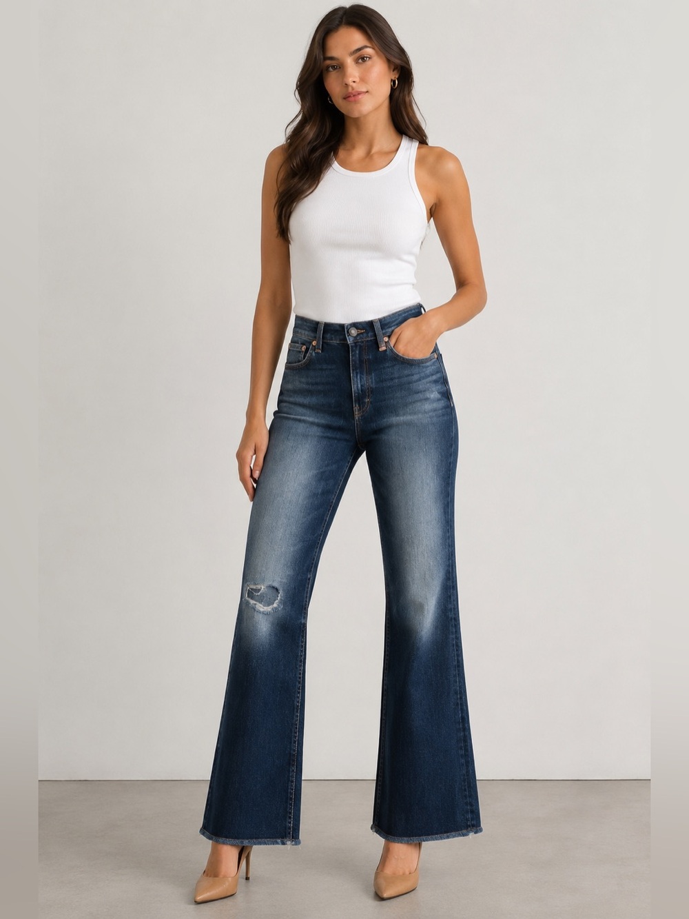 Closed Women’s Wide Leg High Rise Jeans Sz 27 Blue Made in Italy Designer Denim